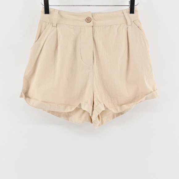 FREE PEOPLE Womens Khaki Shorts Size XS Preppy Cuffed Pleated High Rise Cotton - Picture 1 of 13